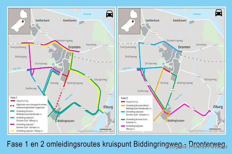 Start aanleg nieuwe rotonde N305 Biddingringweg - N309 Dronterweg