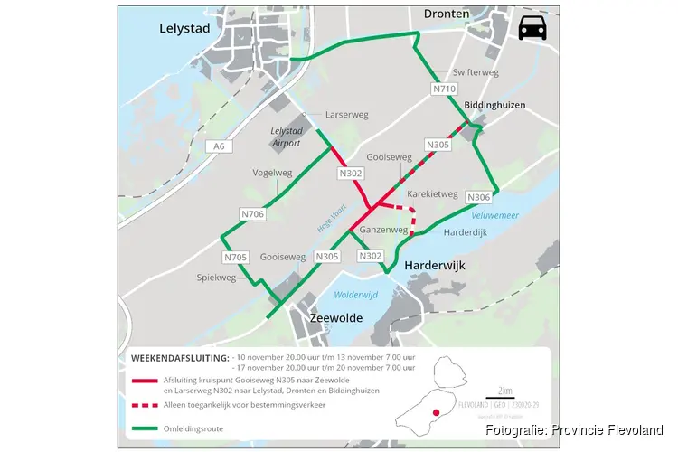 Weekendafsluitingen kruispunt N305 Gooiseweg en N302 Larserweg